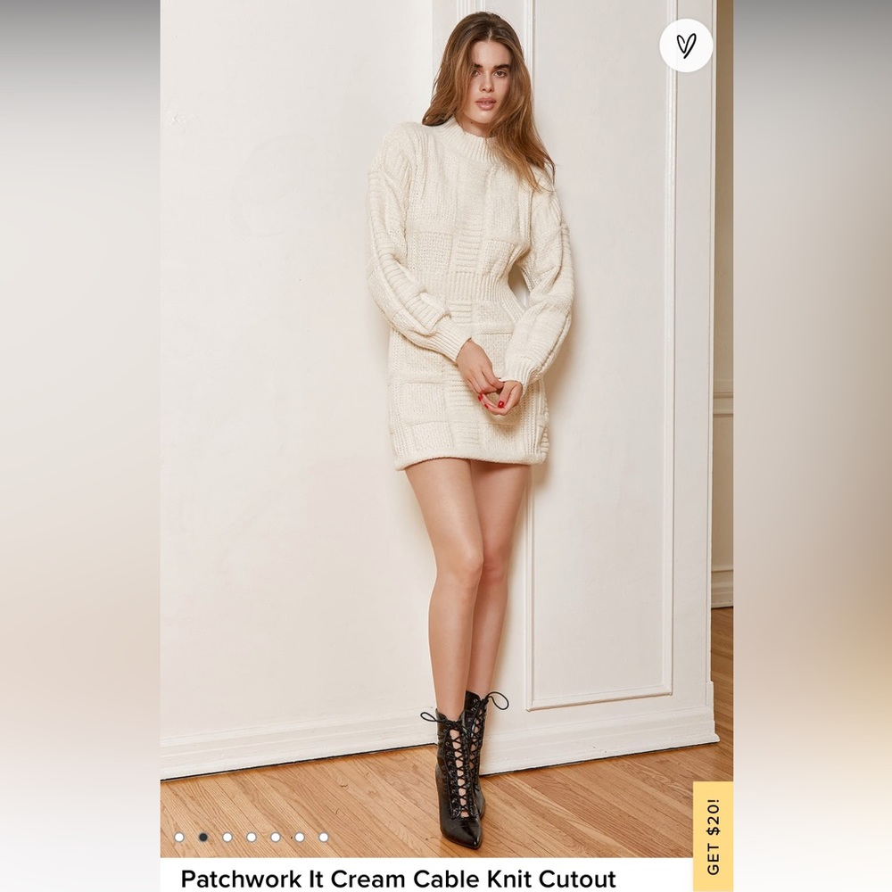 Lulus Patchwork It Cream Cable Knit Cutout Sweate… - image 3